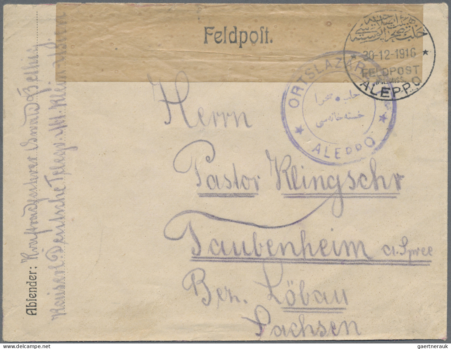 Militärmission: 1916 (30.12.), MIL.MISS.ALEPPO Auf FP-Brief Mit Zweisprachigem B - Turkey (offices)