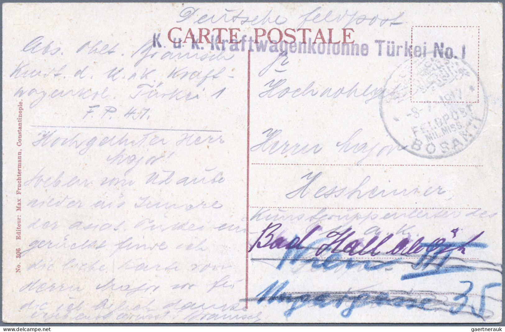 Militärmission: 1916 - 1917 Fünf FP-Karten Mit Stempel ALEPPO, A.O.K.4 (2), BOSA - Deutsche Post In Der Türkei