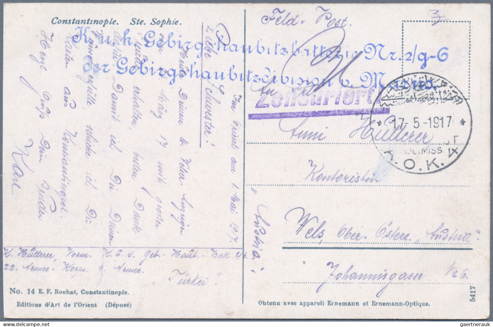 Militärmission: 1916 - 1917 fünf FP-Karten mit Stempel ALEPPO, A.O.K.4 (2), BOSA