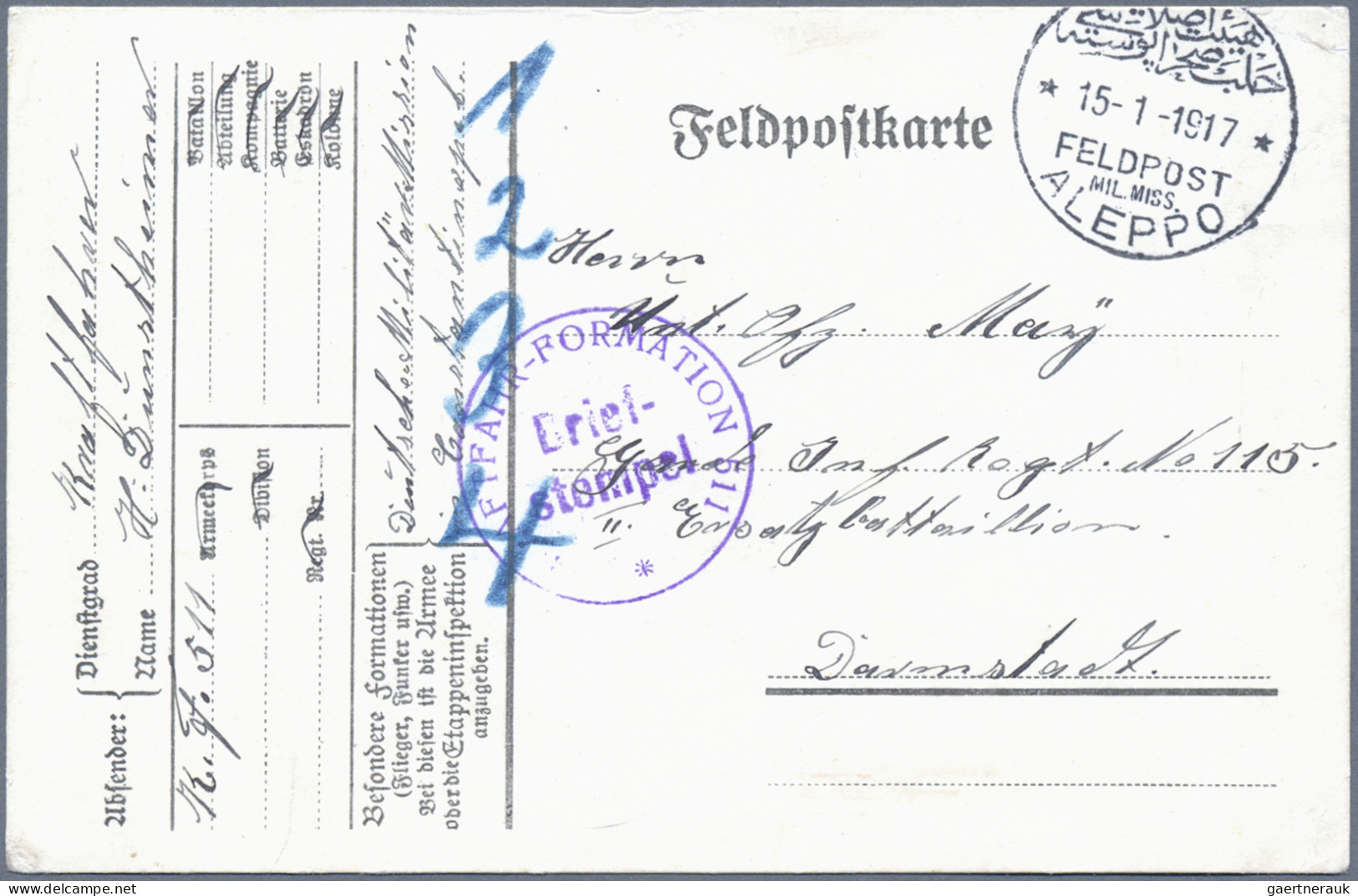 Militärmission: 1916 - 1917, Drei Belege Mit Stempel ALEPPO (2) Bzw. KONSTANTINO - Turchia (uffici)