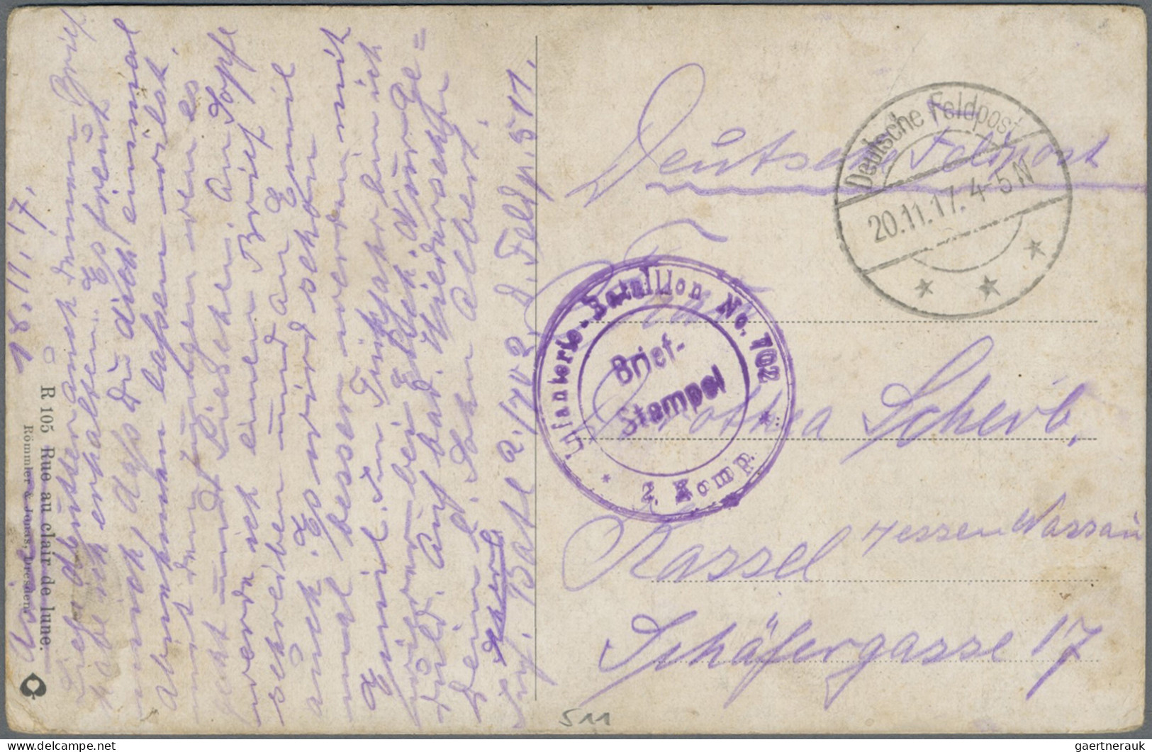 Militärmission: 1917/18, vier FP-AK mit Tarnstempel "Deutsche Feldpost ***" und