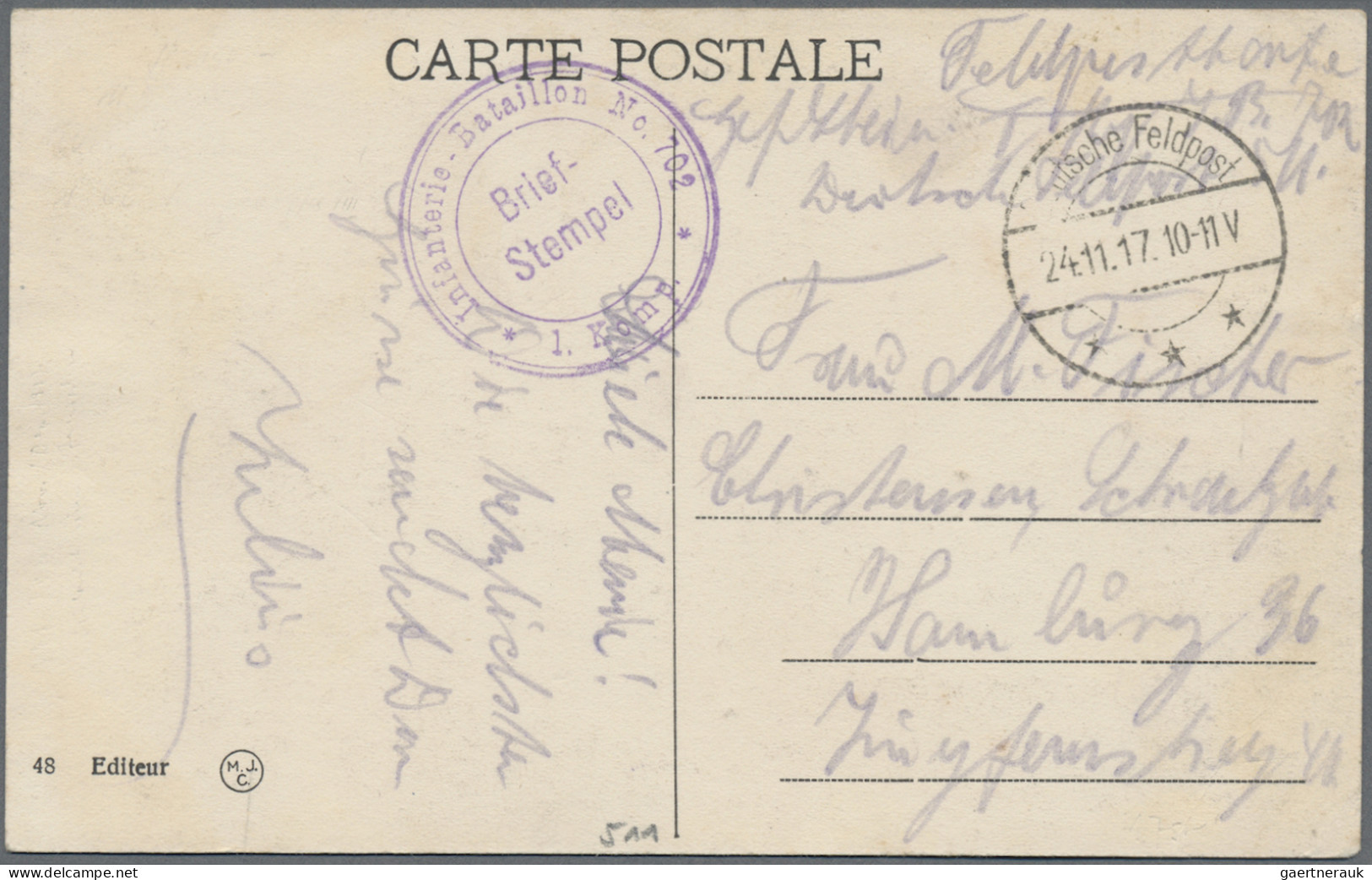 Militärmission: 1917/18, vier FP-AK mit Tarnstempel "Deutsche Feldpost ***" und