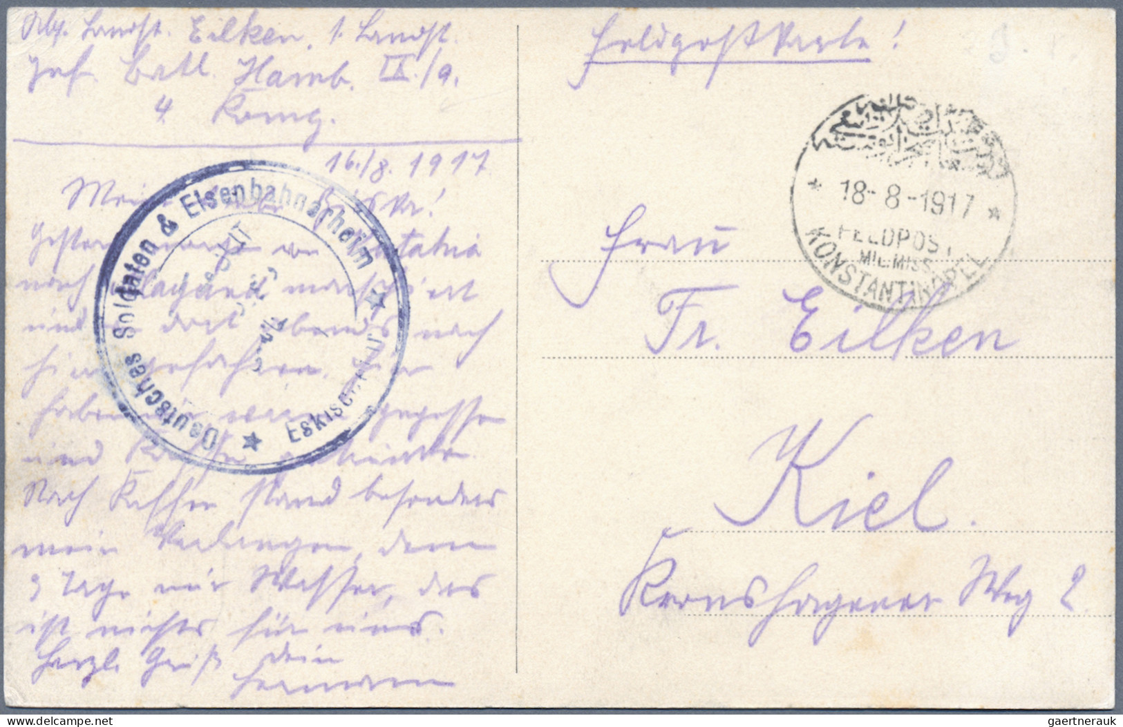 Militärmission: 1916 - 1917, MIL.MISS.KONSTANTINOPEL Auf Zwei FP-Karten Mit Zwei - Deutsche Post In Der Türkei