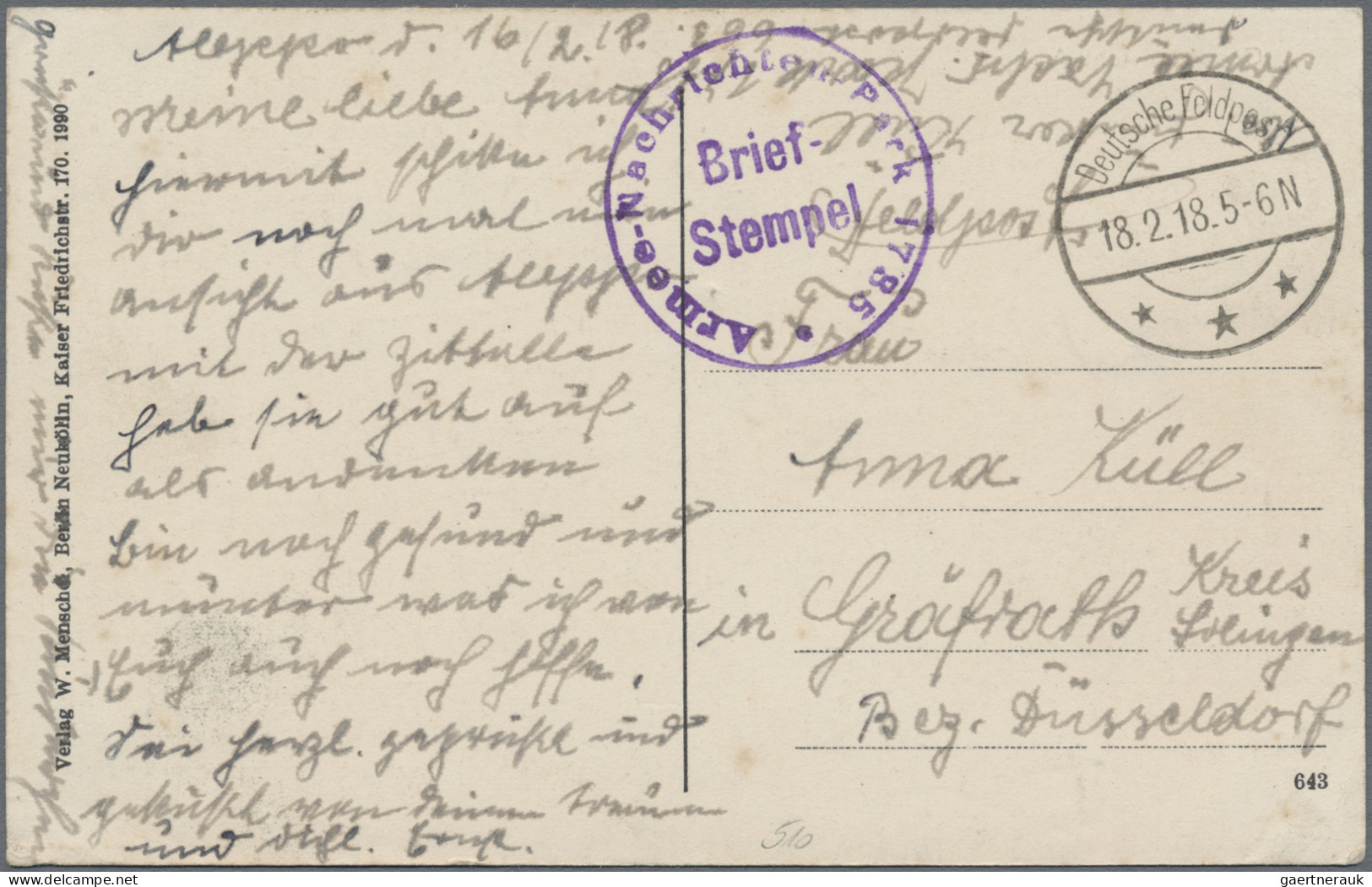 Militärmission: 1916 - 1918, MIL.MISS.KONSTANTINOPEL (2) Bzw. Tarnstempel "Deuts - Turkey (offices)