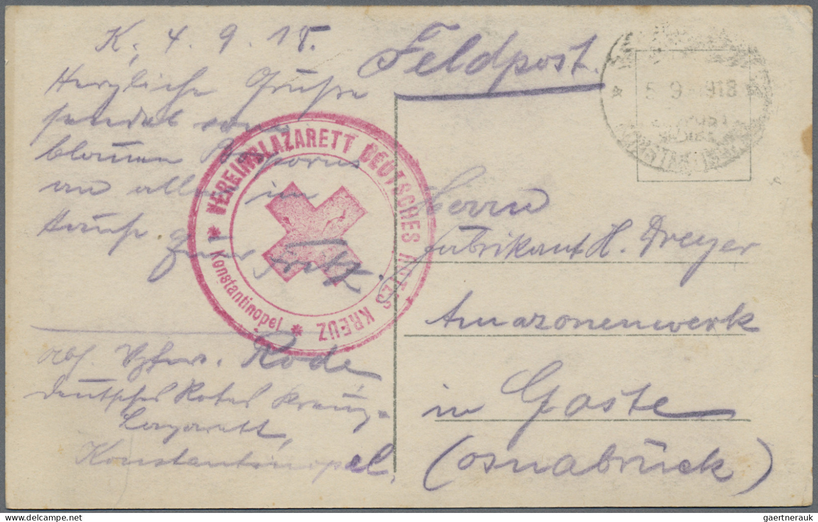 Militärmission: 1917/18, MIL.MISS.KONSTANTINOPEL Auf Zwei FP-Belegen Mit Roten B - Deutsche Post In Der Türkei