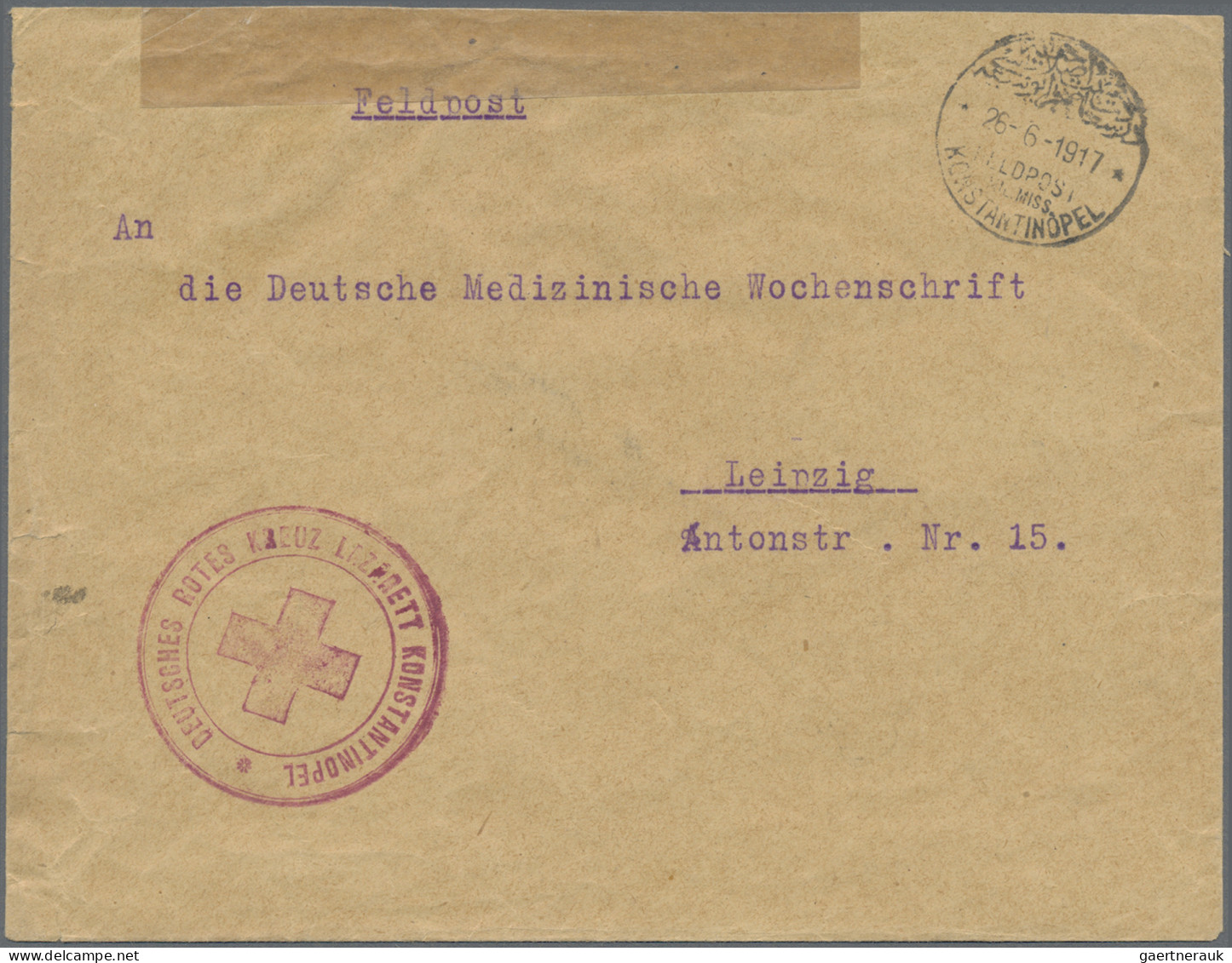 Militärmission: 1917/18, MIL.MISS.KONSTANTINOPEL Auf Zwei FP-Belegen Mit Roten B - Turquia (oficinas)