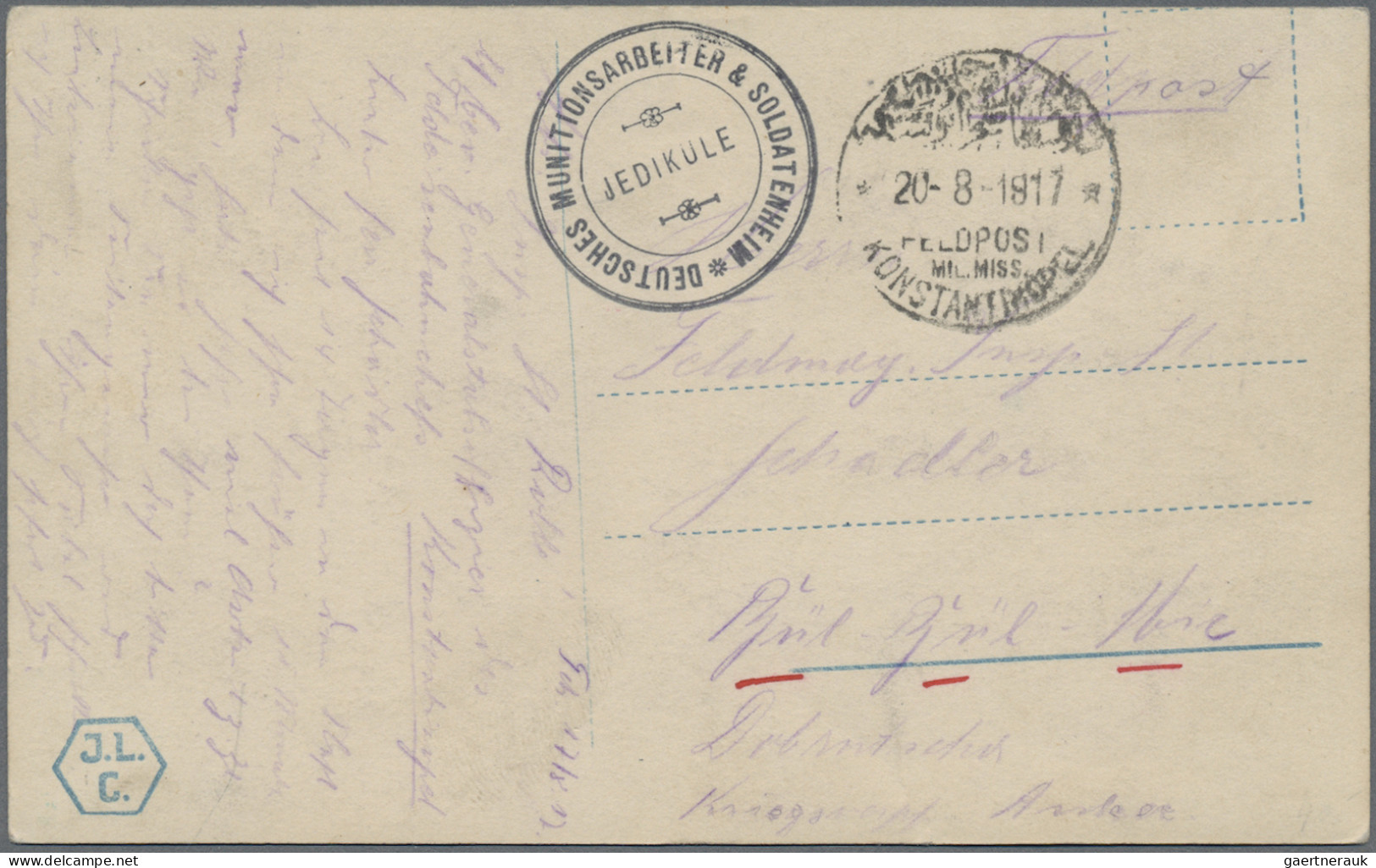 Militärmission: 1917/18, Drei FP-Karten Mit Stempel KONSTANTINOPEL (2) Bzw. Tarn - Turchia (uffici)