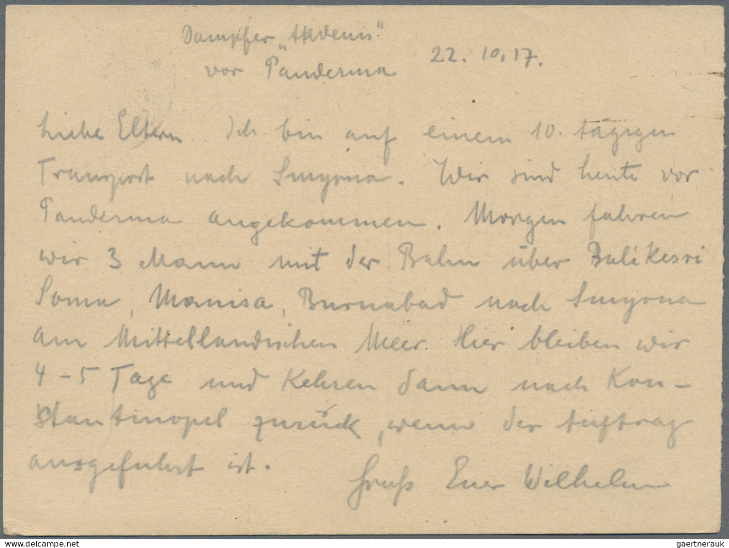 Militärmission: 1917 (25.10.), MIL.MISS.SMYRNA Auf FP-Karte, Geschrieben Auf Dem - Turquie (bureaux)