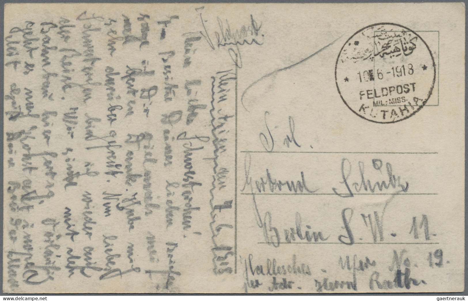 Militärmission: 1918 (10.6.), MIL.MISS.KUTAHIA (klarer Abschlag Der Stempelselte - Deutsche Post In Der Türkei