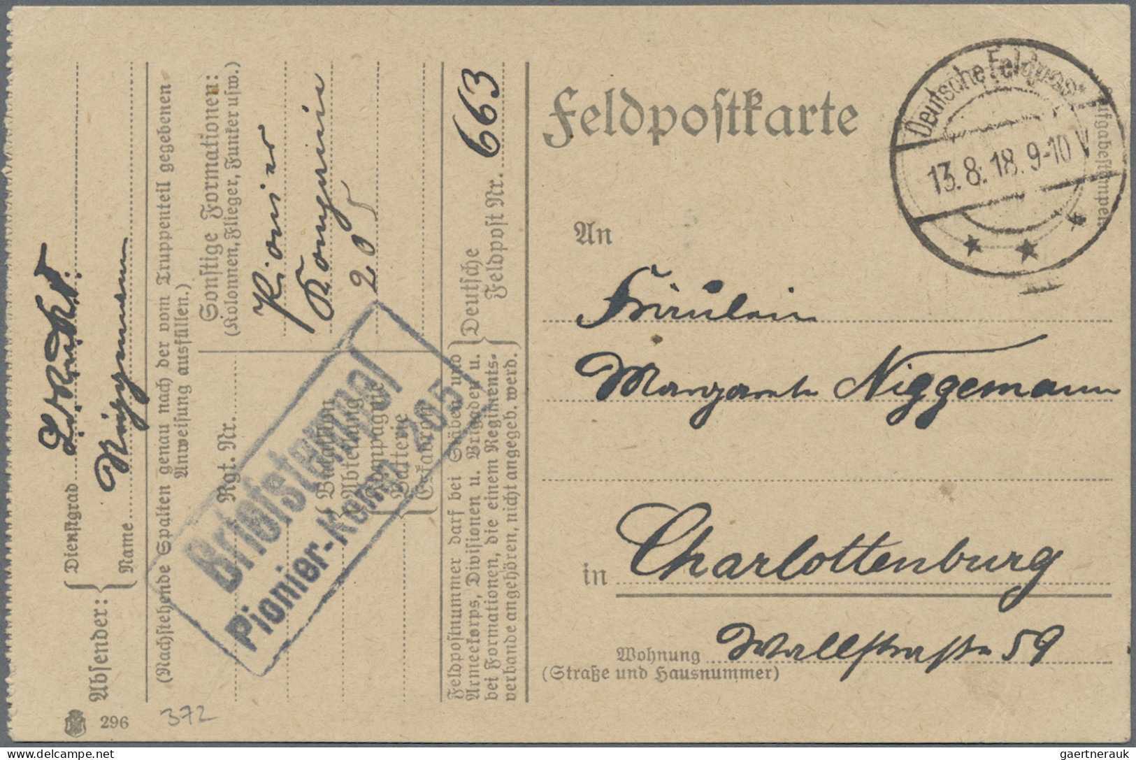 Militärmission: 1918, Rahmenstempel "Briefstempel/Pionier-Komp.205" In Violetter - Deutsche Post In Der Türkei