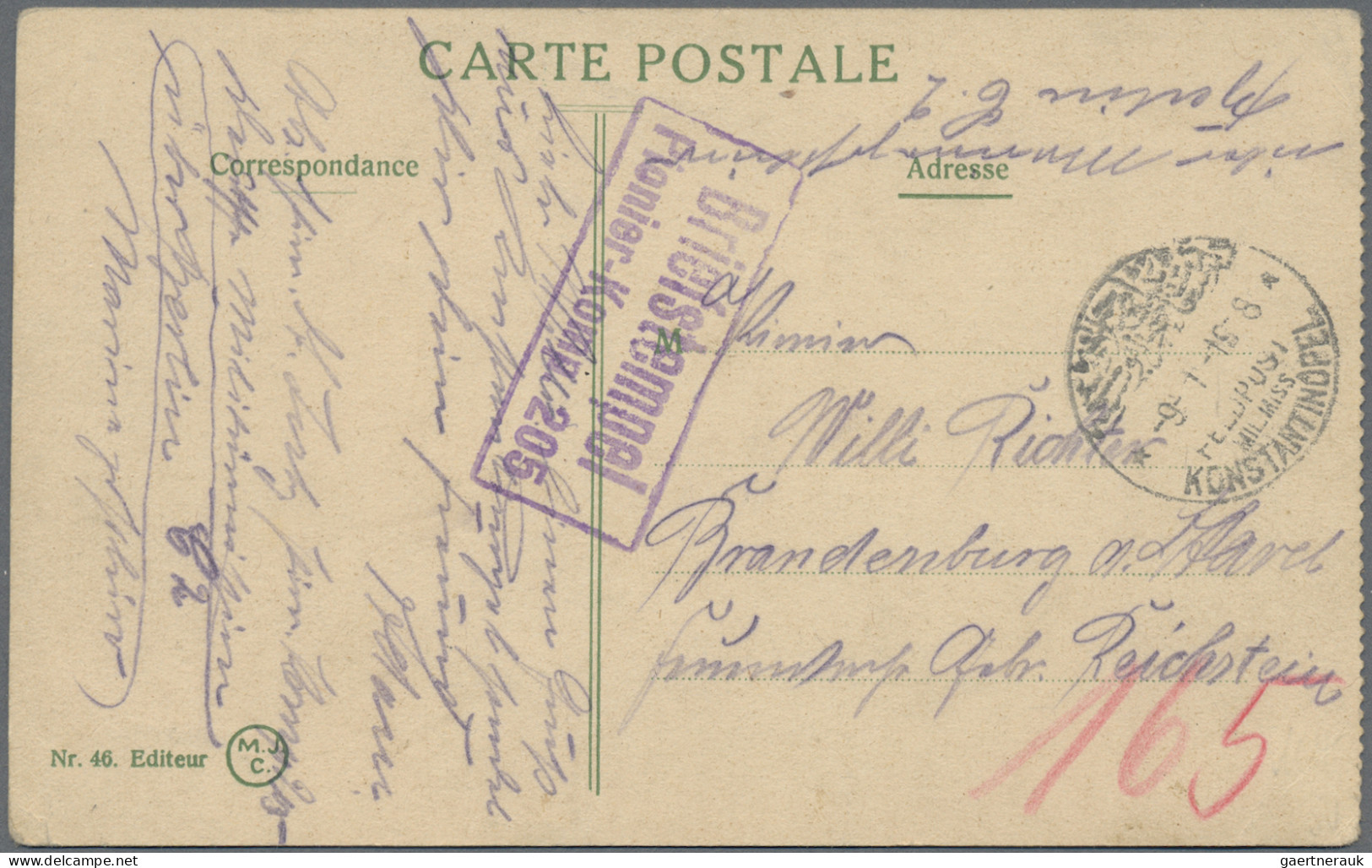 Militärmission: 1918, Rahmenstempel "Briefstempel/Pionier-Komp.205" In Violetter - Deutsche Post In Der Türkei