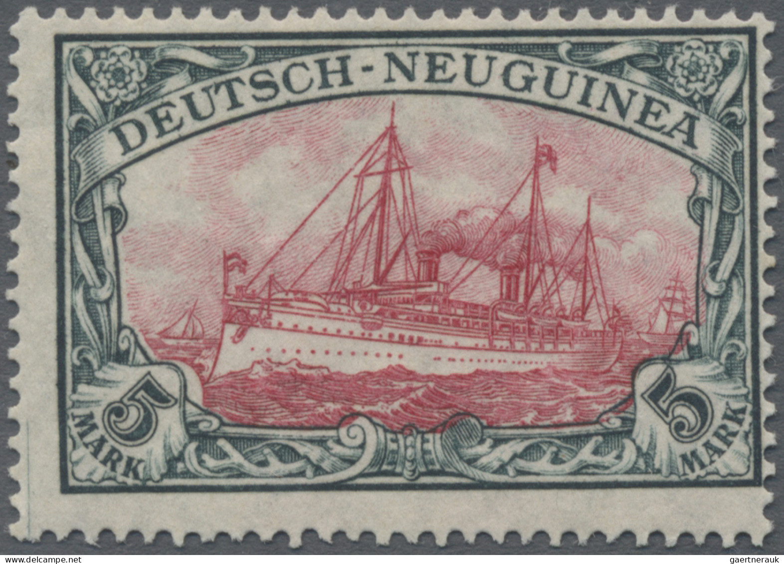 Deutsch-Neuguinea: 1914/19, Schiff Mit Wz., 5 Mk., Kriegsdruck, Mittelstück Type - Duits-Nieuw-Guinea