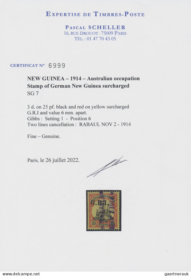 Deutsch-Neuguinea - Britische Besetzung: 1914, 3 D Auf 20 Pf Mit GRI Überdruck M - German New Guinea