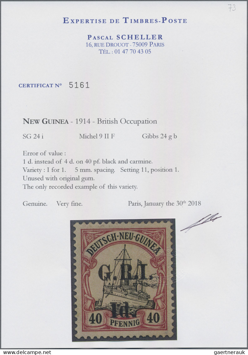 Deutsch-Neuguinea - Britische Besetzung: 1914: AUFDRUCKABART "I" D. Anstatt 4 D. - German New Guinea