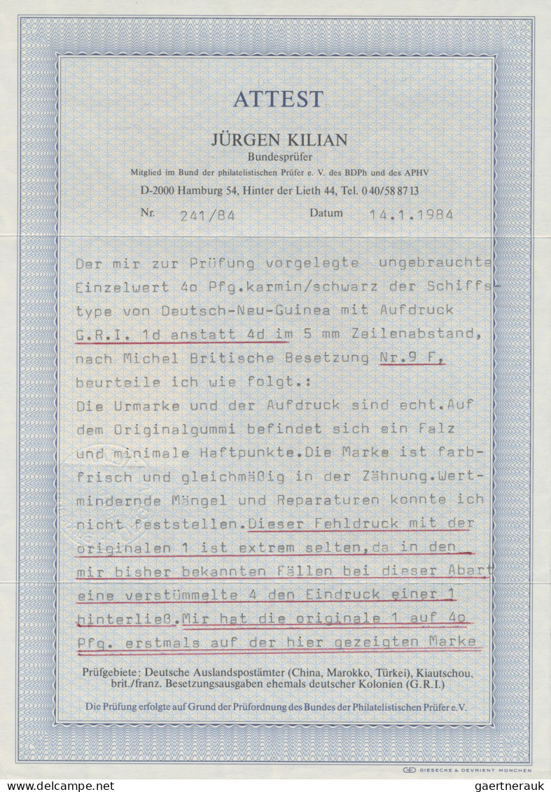 Deutsch-Neuguinea - Britische Besetzung: 1914: AUFDRUCKABART "I" D. Anstatt 4 D. - Nuova Guinea Tedesca