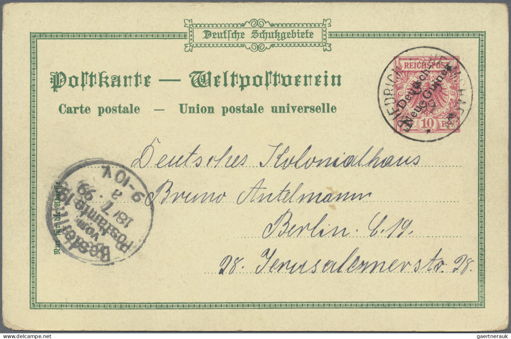 Deutsch-Neuguinea - Ganzsachen: 1899, 10 Pfg. Aufdruck, Privatganzsachenkarte "G - Nuova Guinea Tedesca