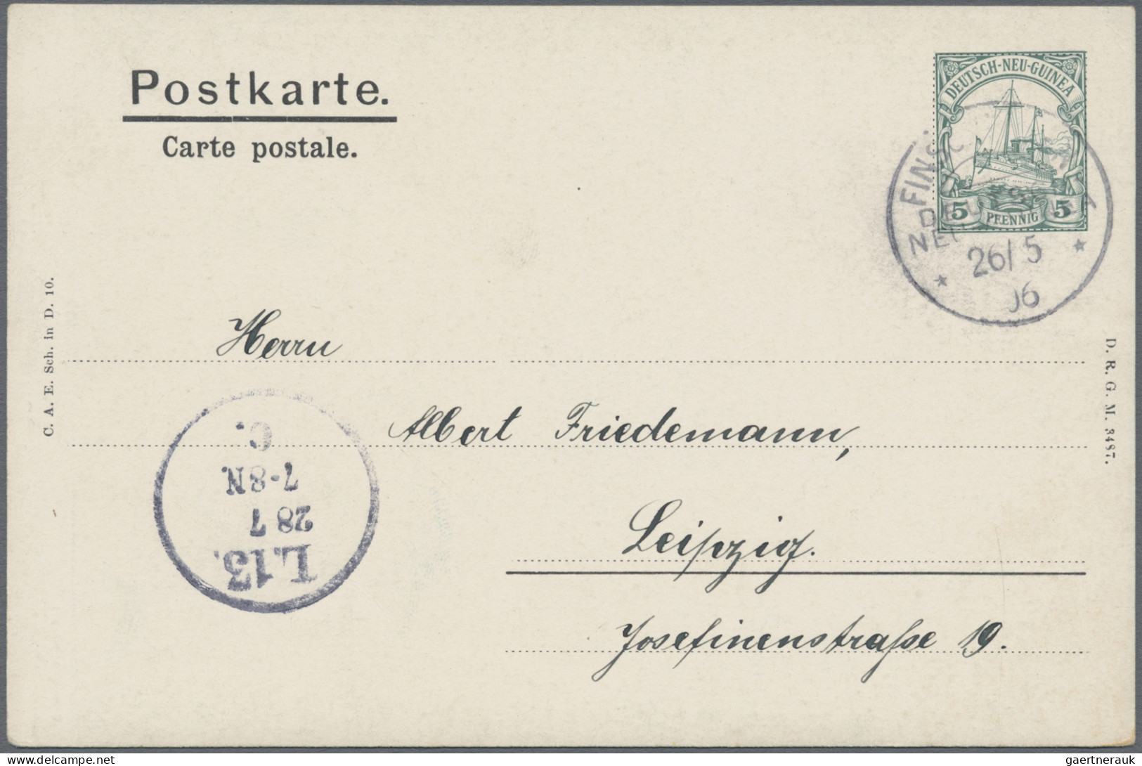 Deutsch-Neuguinea - Ganzsachen: 1906, 5 Pfg. Schiffszeichung, Ganzsachenkarte "B - Nouvelle-Guinée