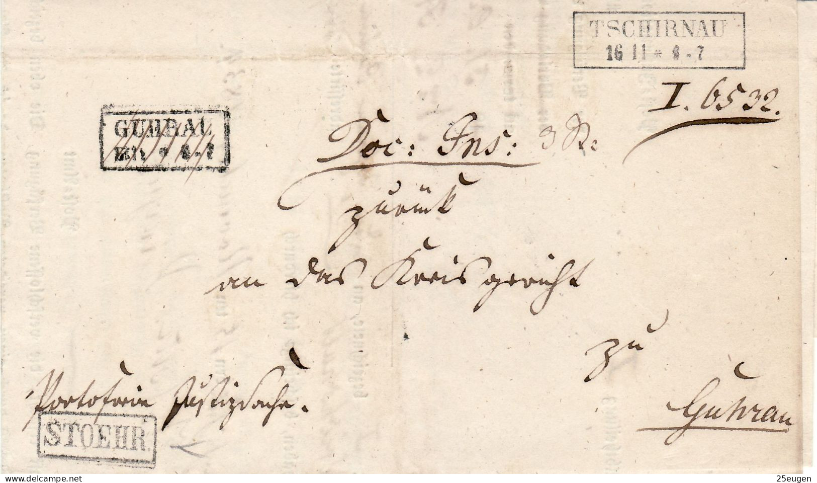 POLAND / GERMAN ANNEXATION 1854  LETTER  SENT FROM CZERNINA /TSCHIRNAU/ TO GÓRA / GUHRAU / - ...-1860 Prephilately