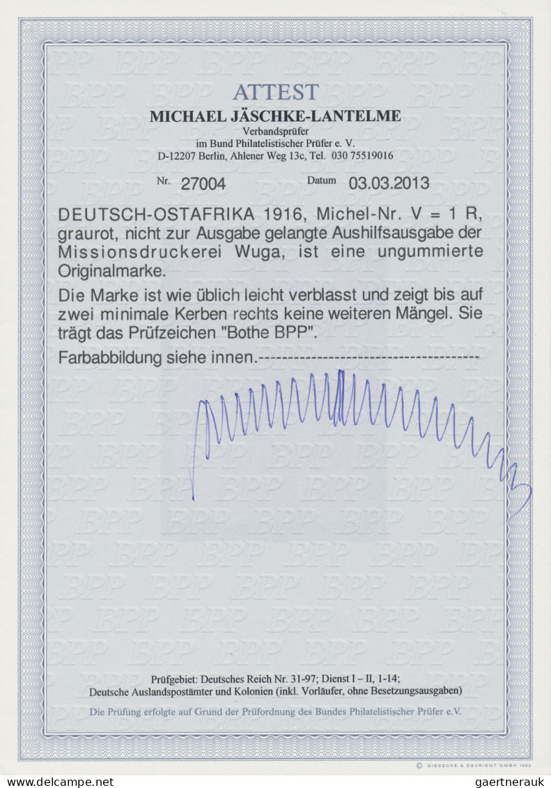 Deutsch-Ostafrika: 1916, WUGA-AUSGABE, 1 R. Graurot, Rechts Zwei Minimale Kerben - Deutsch-Ostafrika