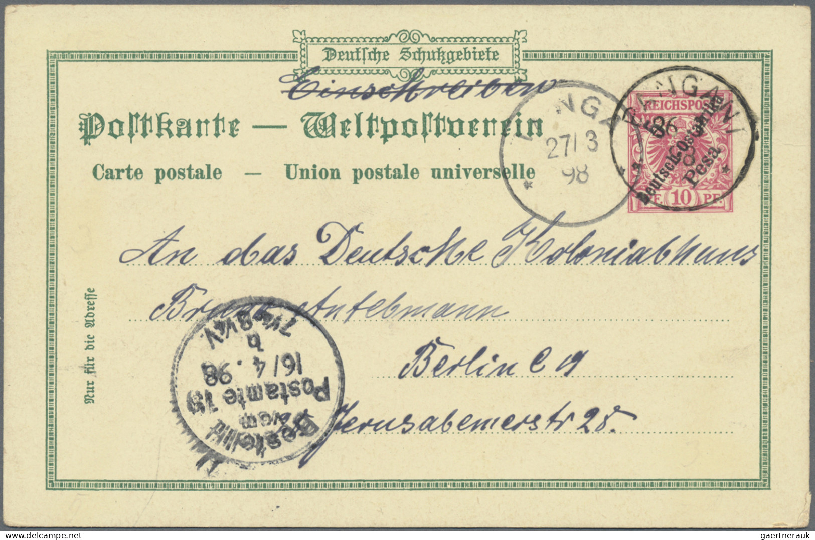 Deutsch-Ostafrika - Ganzsachen: 1898/1899, 5 P. Auf 10 Pfg. Privatganzsachenkart - German East Africa