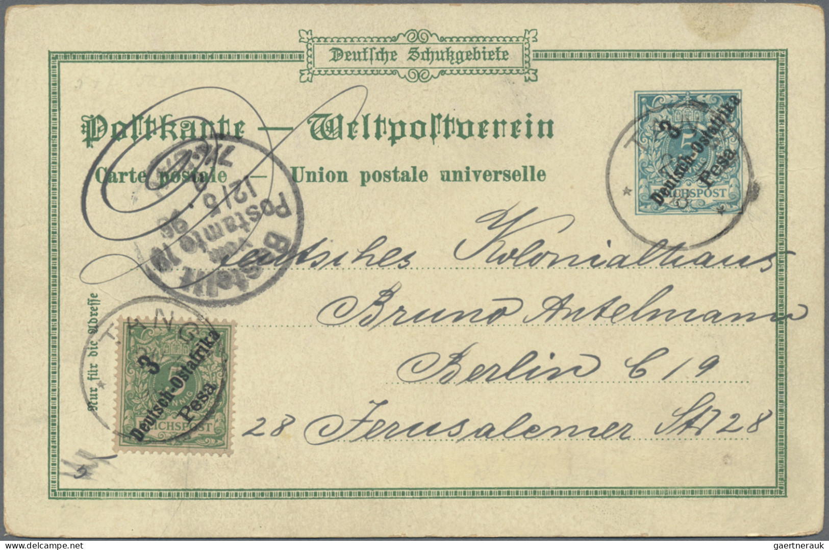 Deutsch-Ostafrika - Ganzsachen: 1898, 3 P. Auf 5 Pfg. Privatganzsachenkarte "Gru - Deutsch-Ostafrika