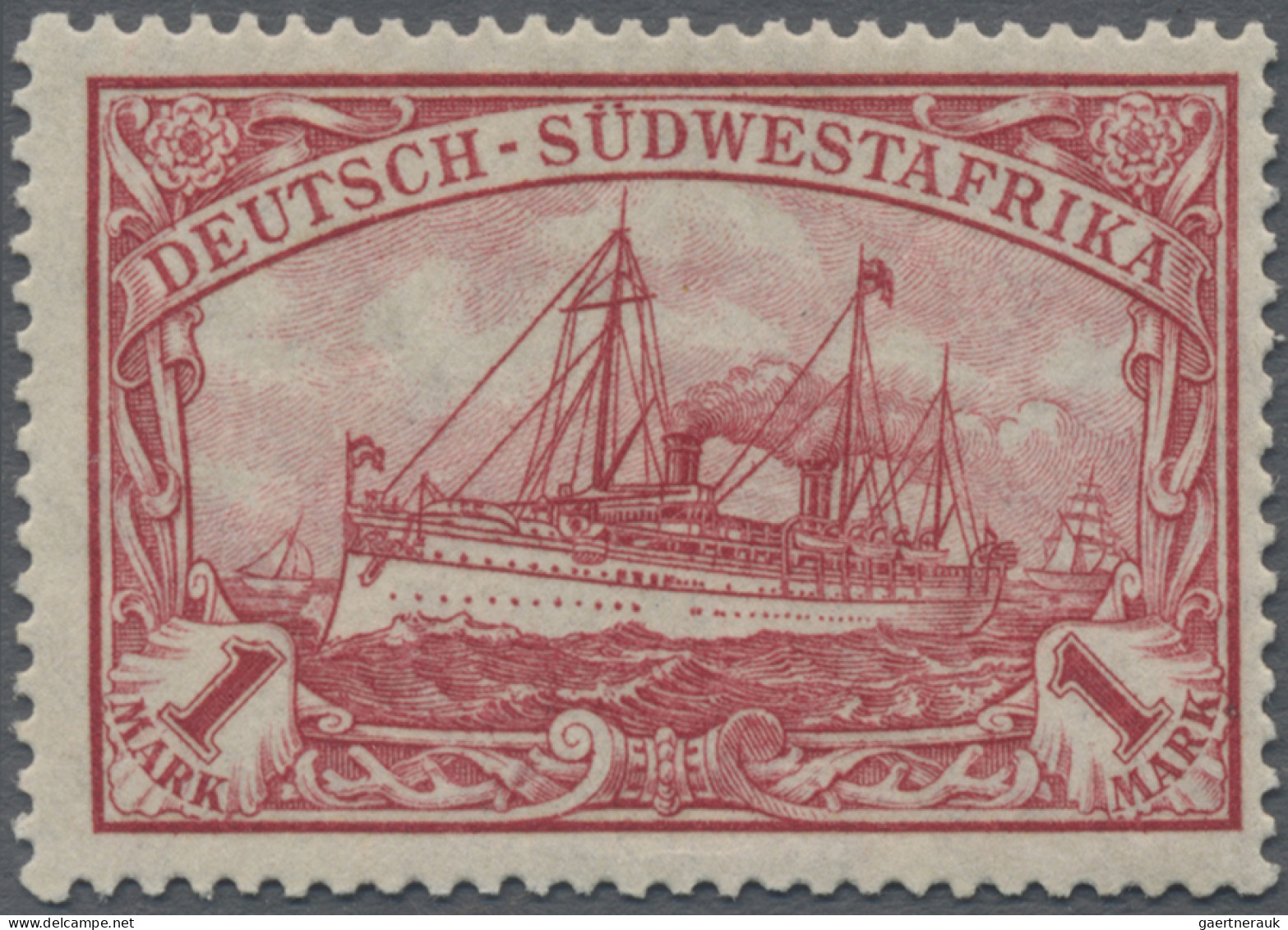 Deutsch-Südwestafrika: 1906/19, Schiff Mit Wz., 1 Mk., Gez. 25:17, Postfrisches - África Del Sudoeste Alemana