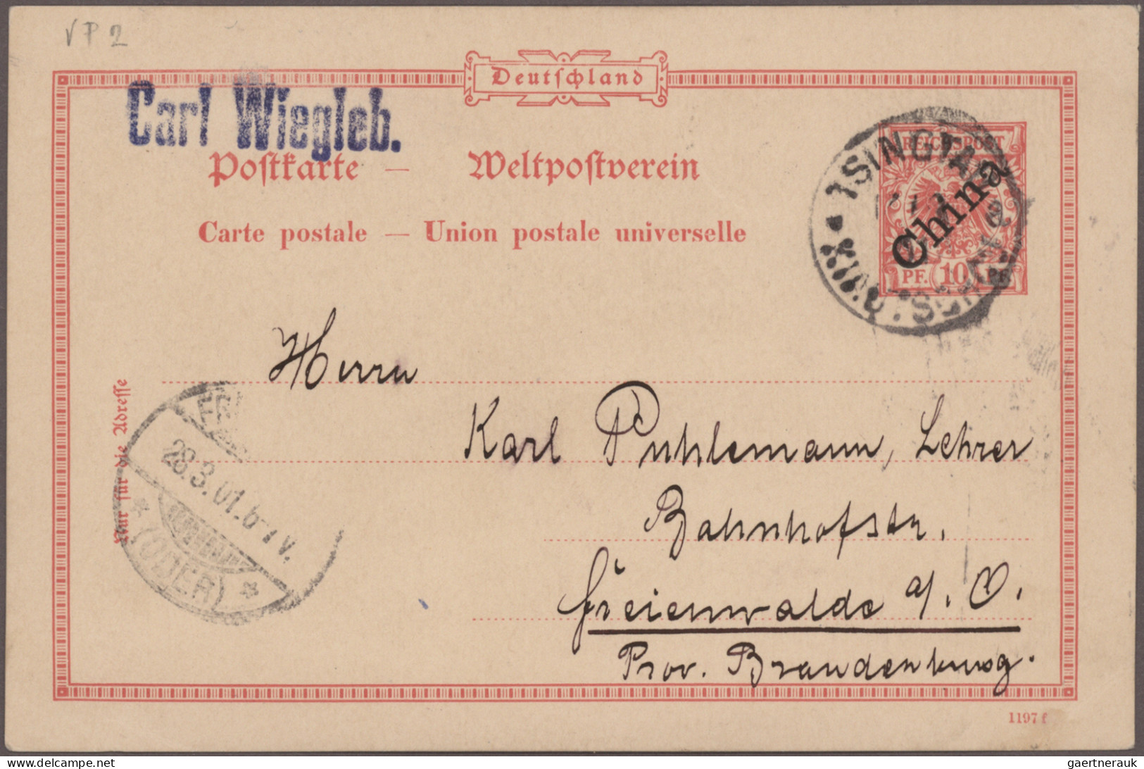 Deutsche Kolonien - Kiautschou - Ganzsachen: 1899, Vorläufer-GSK (2): 10 Pf. Mit - Kiauchau