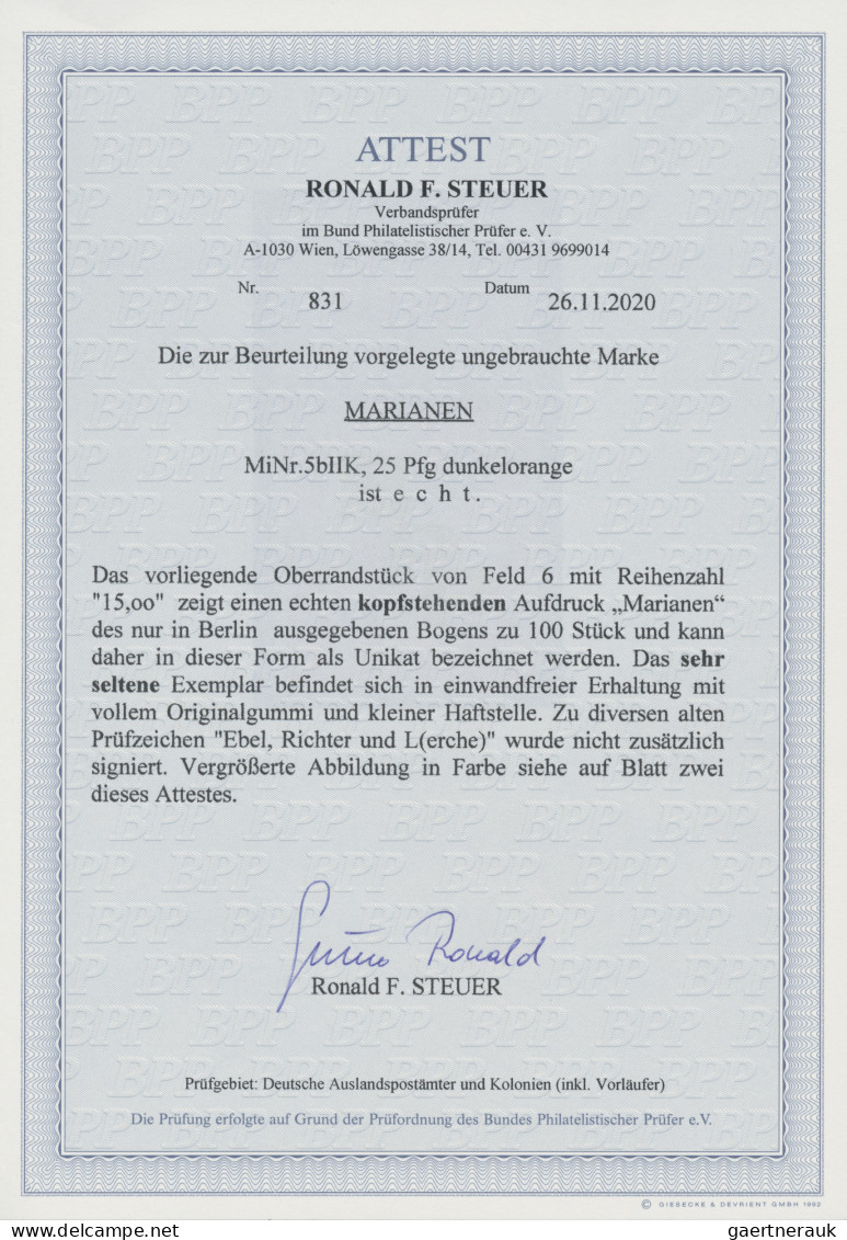 Deutsche Kolonien - Marianen: 1900, 25 Pfg Steiler Aufdruck Vom Oberrand Von Fel - Mariana Islands