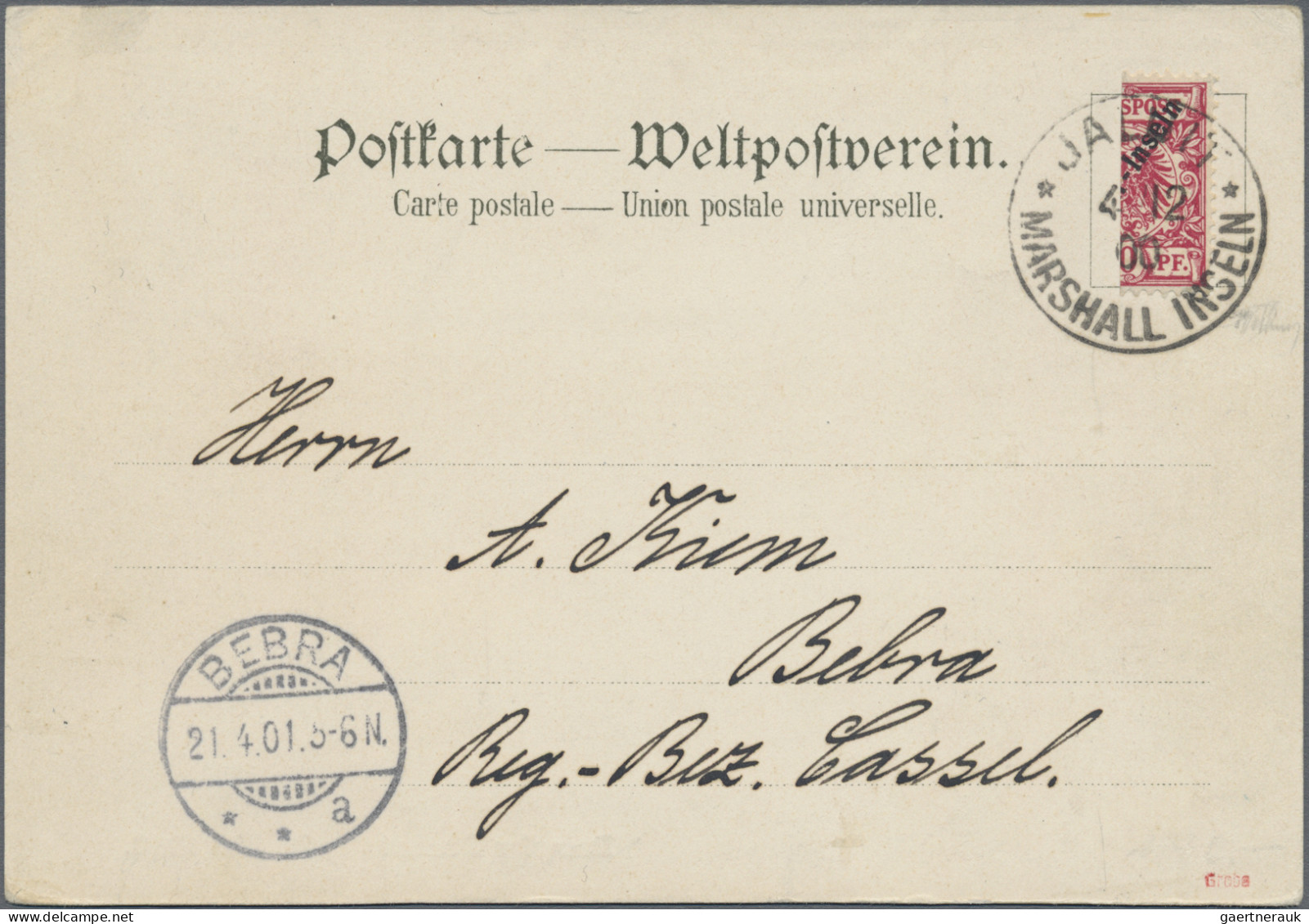Deutsche Kolonien - Marshall-Inseln: 1900, 10 Pfg. Krone/Adler Karmin, SENKRECHT - Marshall-Inseln