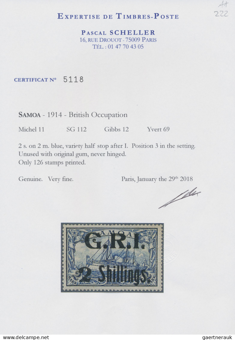 Deutsche Kolonien - Samoa - Britische Besetzung: 1914: "2 Shillings." Auf 2 Mark - Samoa