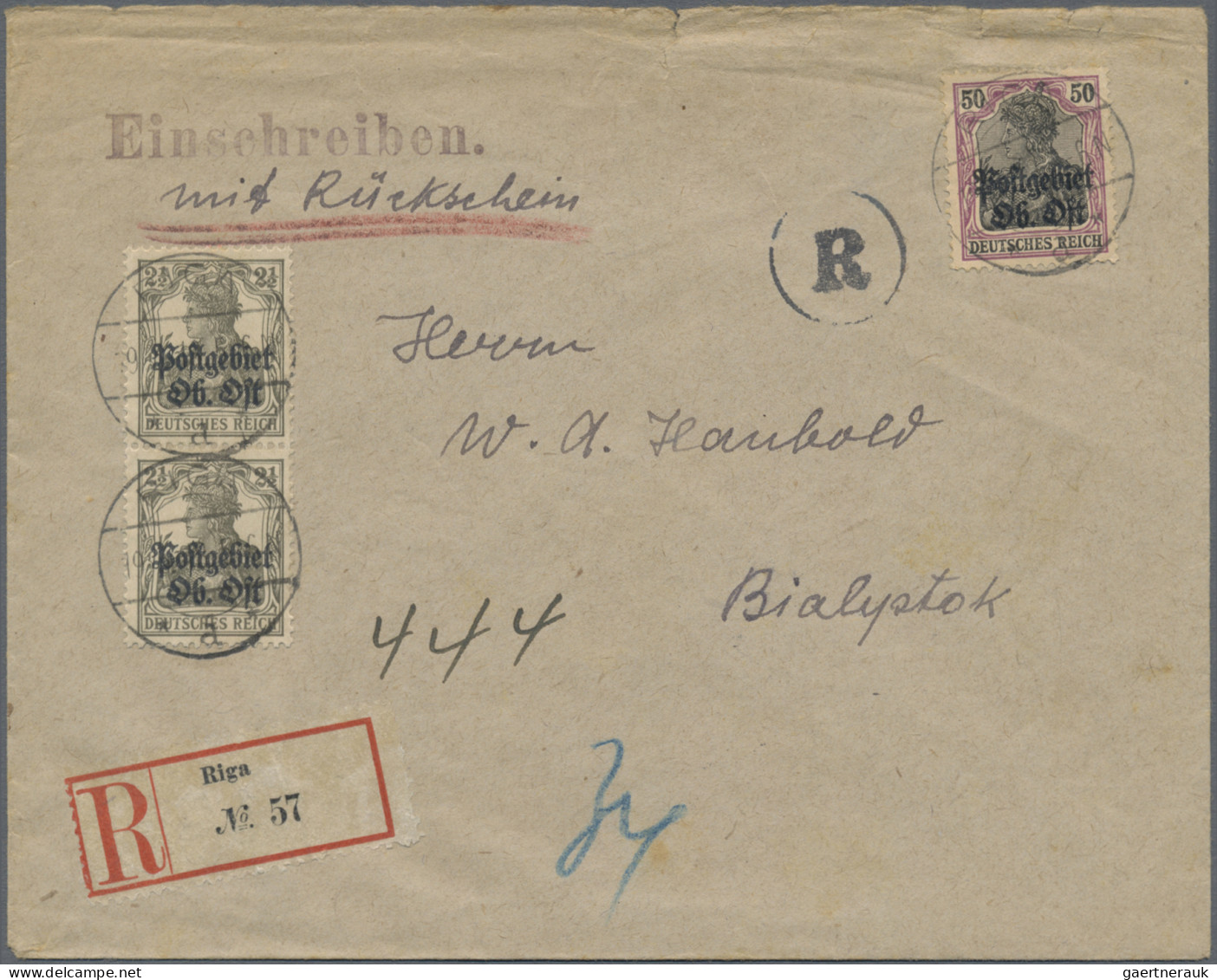 Deutsche Besetzung I. WK: Postgebiet Ober. Ost: 1918, Zwei R-Briefe: (1) 2½ Pfg. - Besetzungen 1914-18