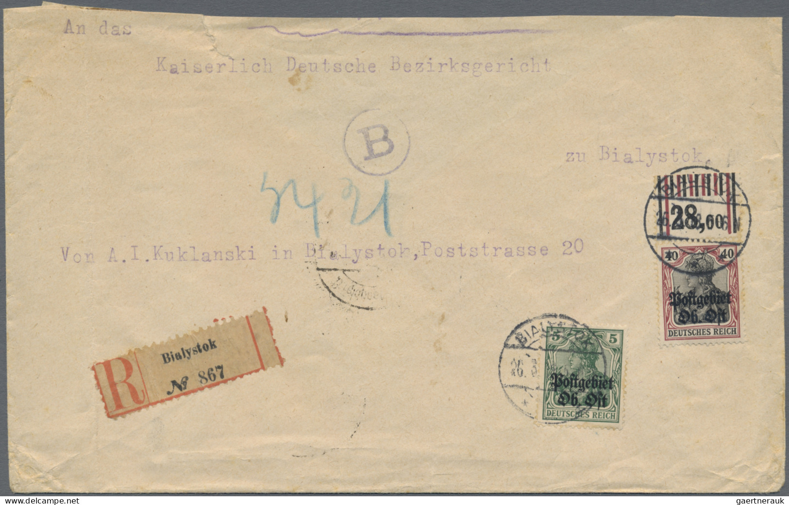 Deutsche Besetzung I. WK: Postgebiet Ober. Ost: 1918, Zwei R-Briefe: (1) 2½ Pfg. - Occupation 1914-18