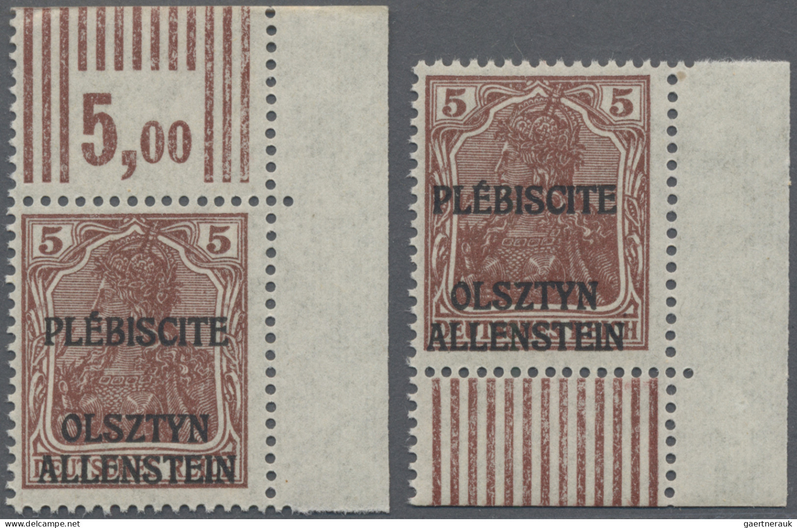 Deutsche Abstimmungsgebiete: Allenstein: 1920, Germania 5 Pfg. Braun, Nicht Vera - Sonstige & Ohne Zuordnung