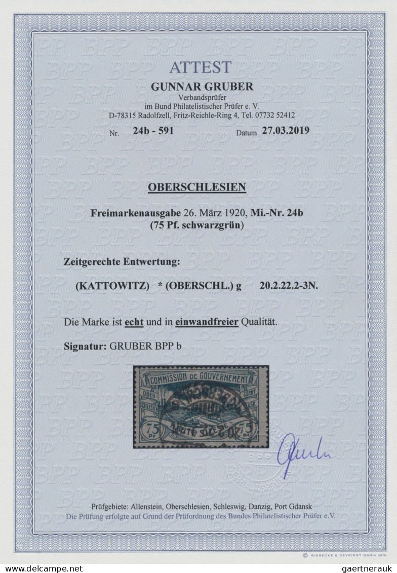 Deutsche Abstimmungsgebiete: Oberschlesien: 1920, Freimarke 75 Pf Schwarzgrün, S - Other & Unclassified