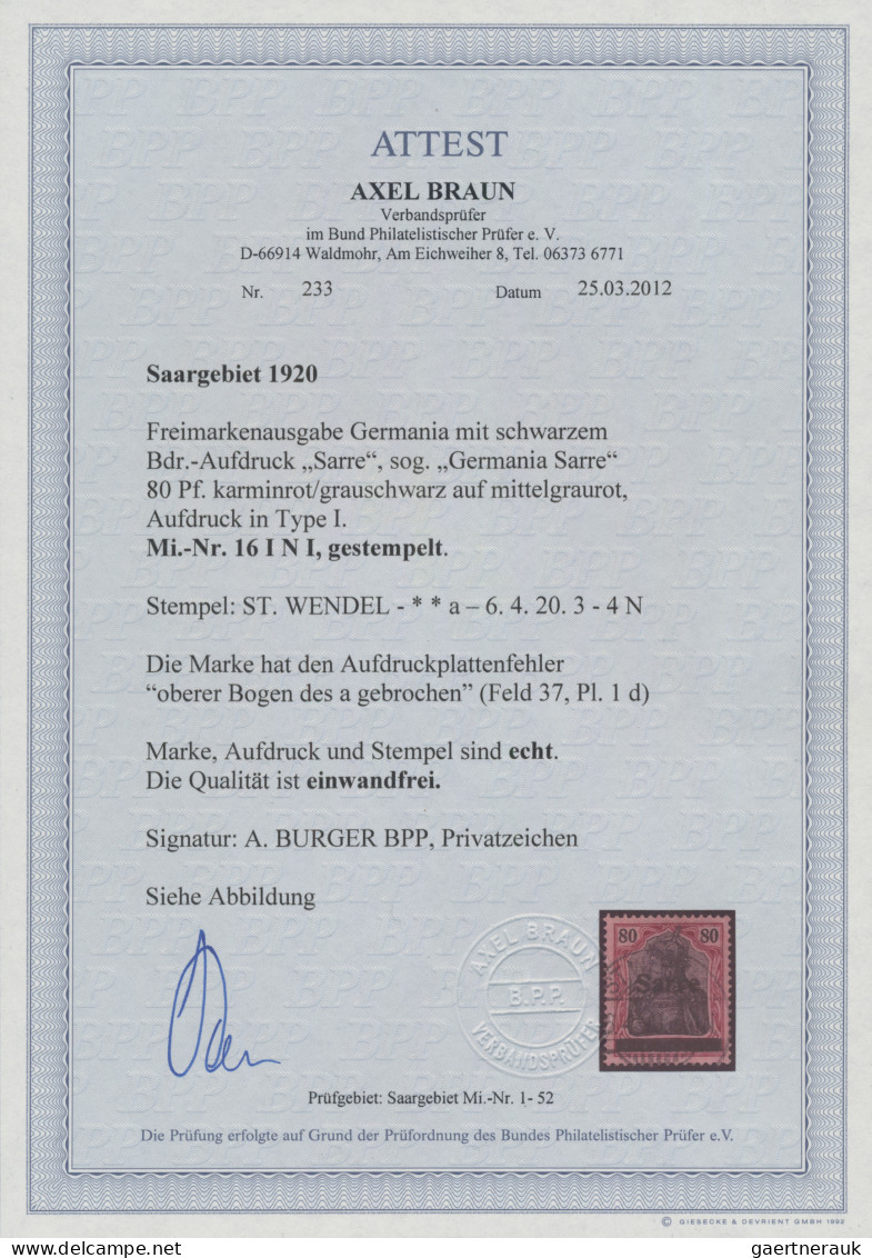 Deutsche Abstimmungsgebiete: Saargebiet: 1920, Freimarke Germania/Sarre 80 Pfg. - Gebruikt