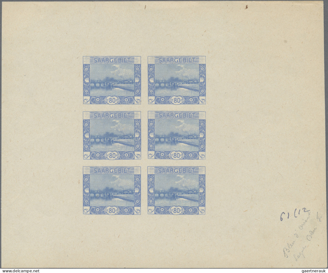 Deutsche Abstimmungsgebiete: Saargebiet: 1921, Landschaftsbilder (I) 80 Pf Blau, - Unused Stamps