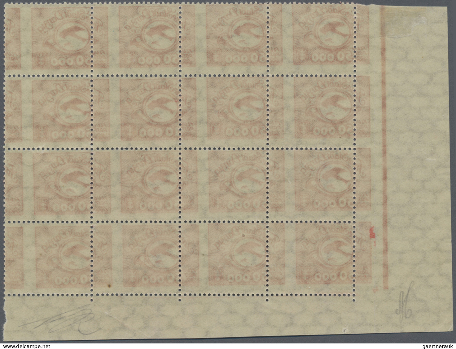 Danzig: 1923, Flugpostmarken Im Verzähnten 16er-Block, Enthaltend 15 Marken 5 Mi - Sonstige & Ohne Zuordnung