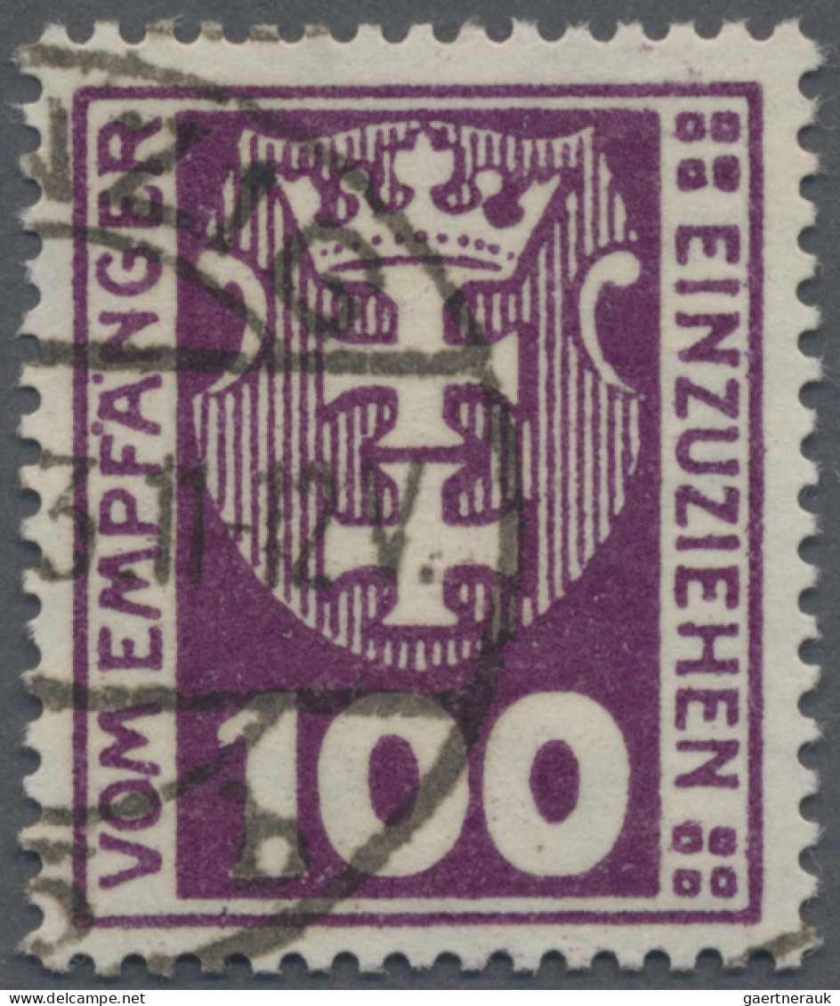 Danzig - Portomarken: 1923, 100 (Pf) Dunkelviolettpurpur, Wasserzeichen Maschen - Other & Unclassified