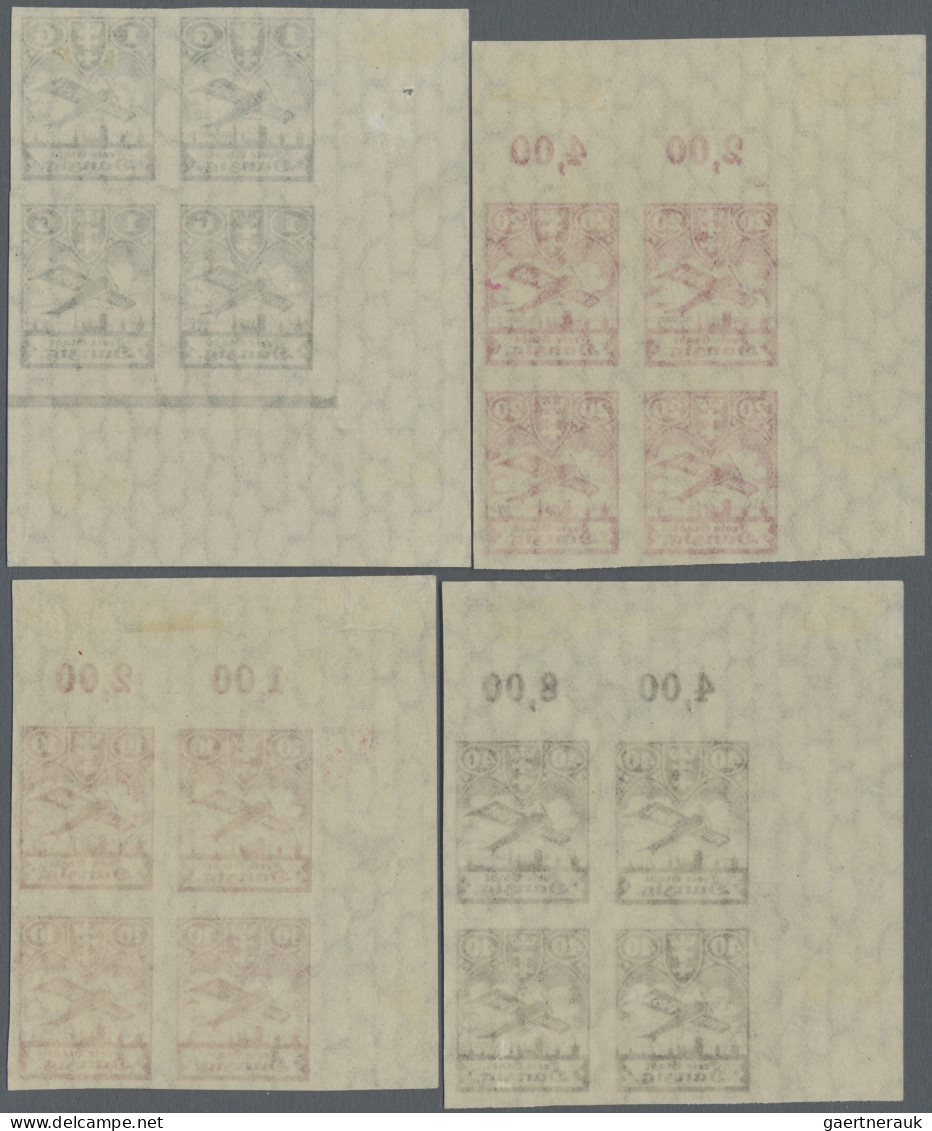 Danzig - Flugpost: 1924, 10 Pf.- 1 G. Flugpost In 4 Ungezähnten Eckrand-4er-Bloc - Other & Unclassified