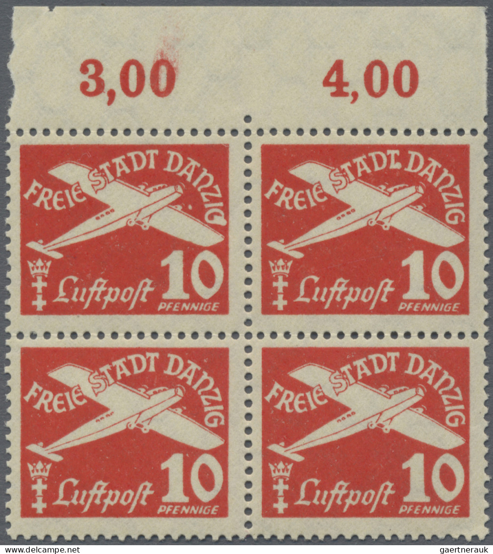 Danzig - Flugpost: 1935, 10 Pf. Flugpost Im Postfrischen Oberrand-4er-Block Mit - Andere & Zonder Classificatie