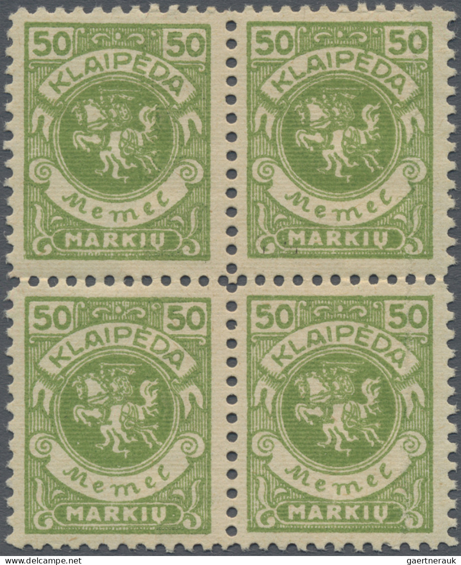 Memel: 1923, Freimarken Wappenreiter 50 M Gelbgrün Im Postfrischen Viererblock A - Memelland 1923