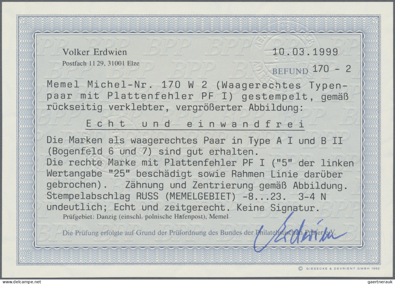 Memel: 1923, Freimarken 10 C Auf 25 M Lebhaftrötlichorange Im Waagerechten Paar - Memel (Klaipeda) 1923