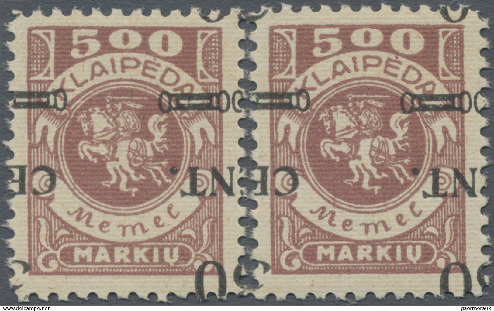 Memel: 1923, 30 C. A. 500 M., Zwei Postfrische Exemplare Mit Kopfstehendem Und G - Memelgebiet 1923