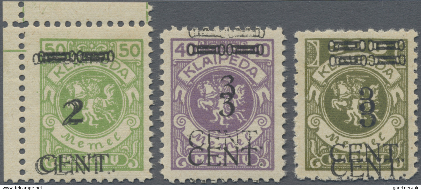 Memel: 1923, Wappenreiter 2 C Auf 50 M, 3 C. Auf 40 Bzw. 300 M, Drei Postfrische - Memel (Klaïpeda) 1923