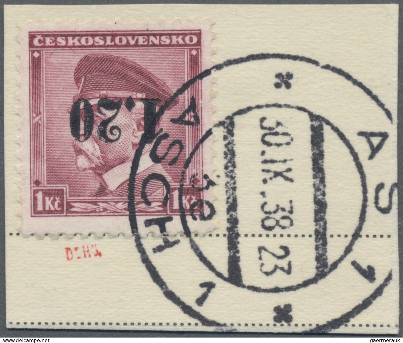 Sudetenland - Asch: 1938, Freimarke 1,20 Kc. Auf 1 Kc Masaryk Mit Kopfstehendem - Région Des Sudètes