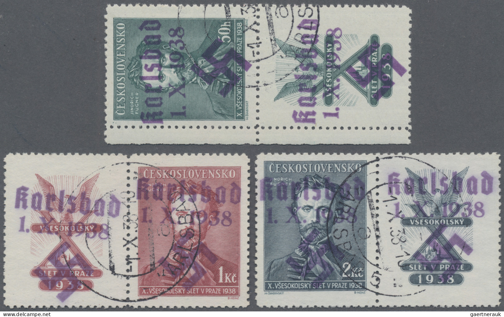 Sudetenland - Karlsbad: 1938, 50 H. Bis 2 Kc. Fügner Komplett Je Mit überdruckte - Sudetenland