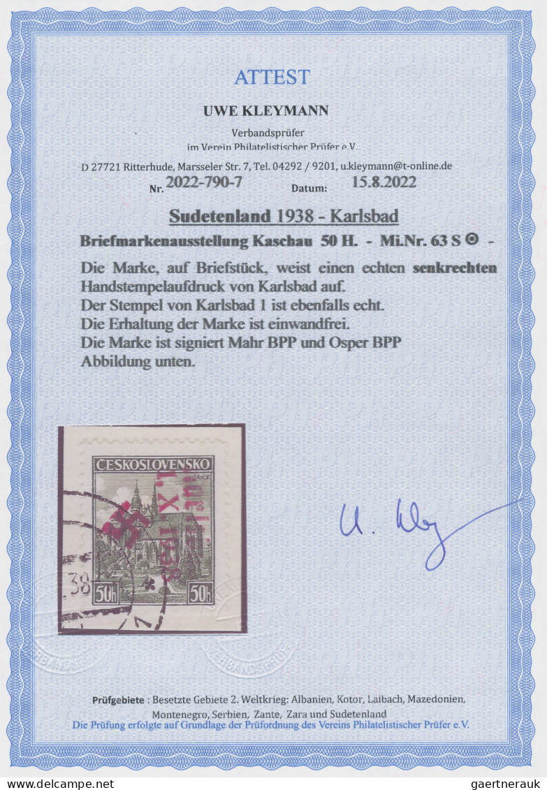 Sudetenland - Karlsbad: 1938, Sonderausgabe "Briefmarkenausstellung In Kaschau ( - Sudetenland