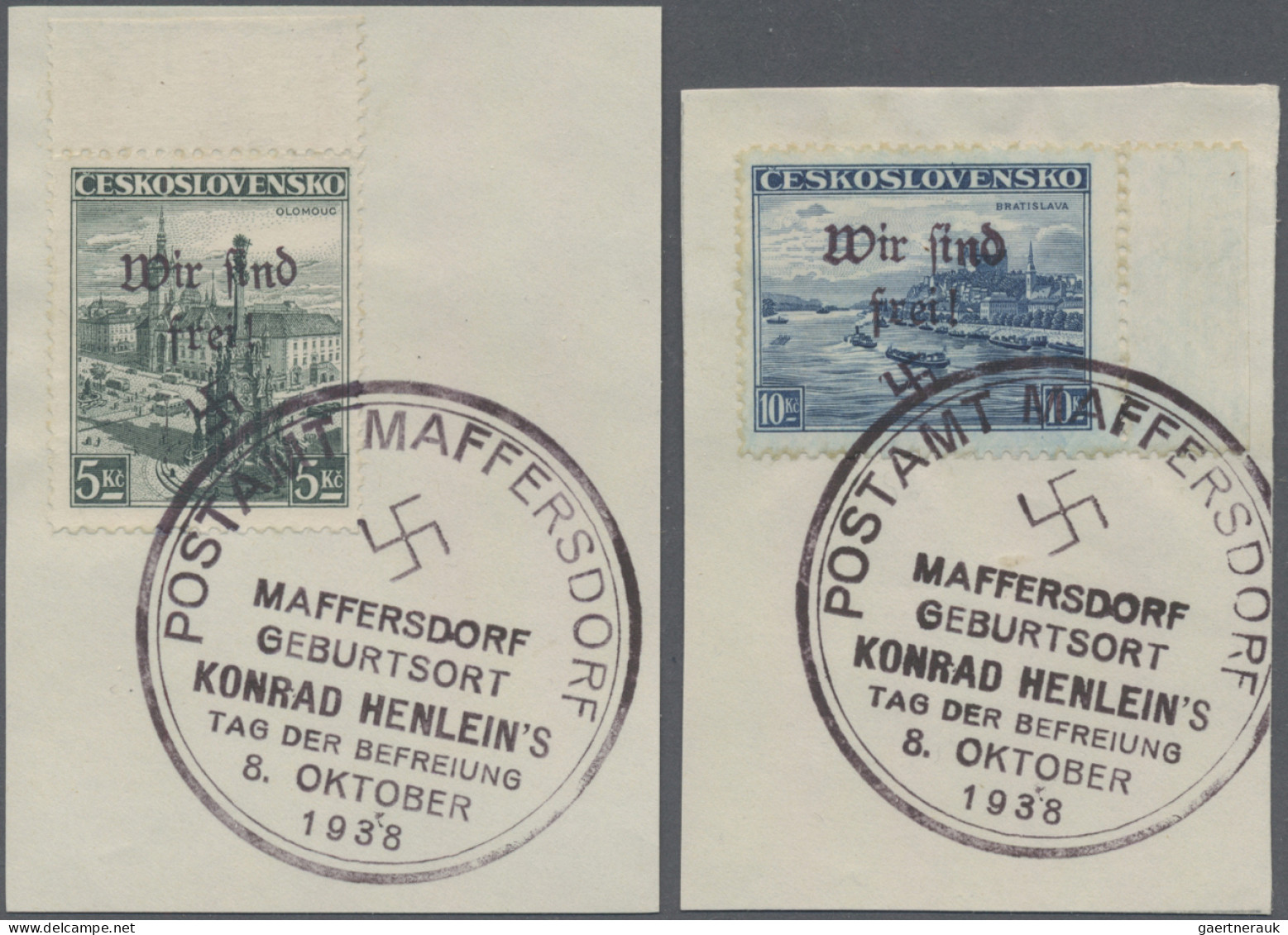 Sudetenland - Maffersdorf: 1938, 1, 20 Kc bis 10 Kc Freimarken, 10 verschiedene