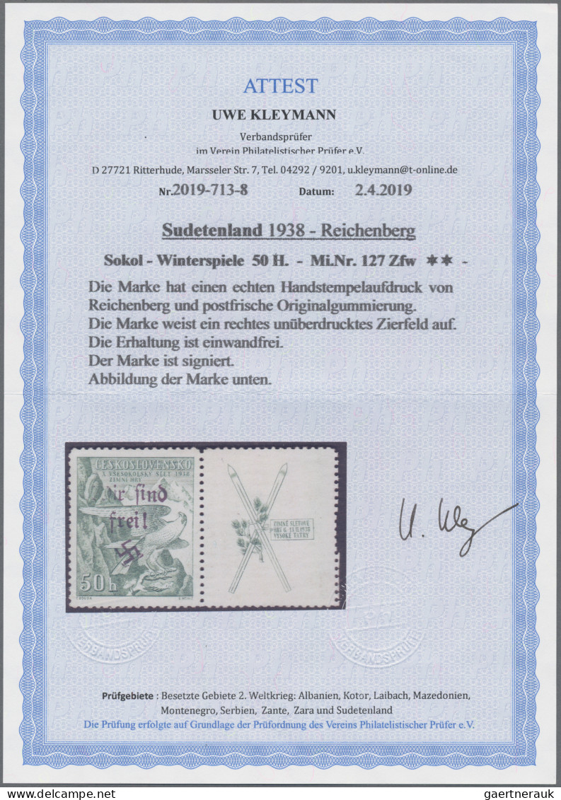Sudetenland - Reichenberg: 1938, 50 H. Sokol Mit Handstempelaufdruck Und Rechts - Sudetenland