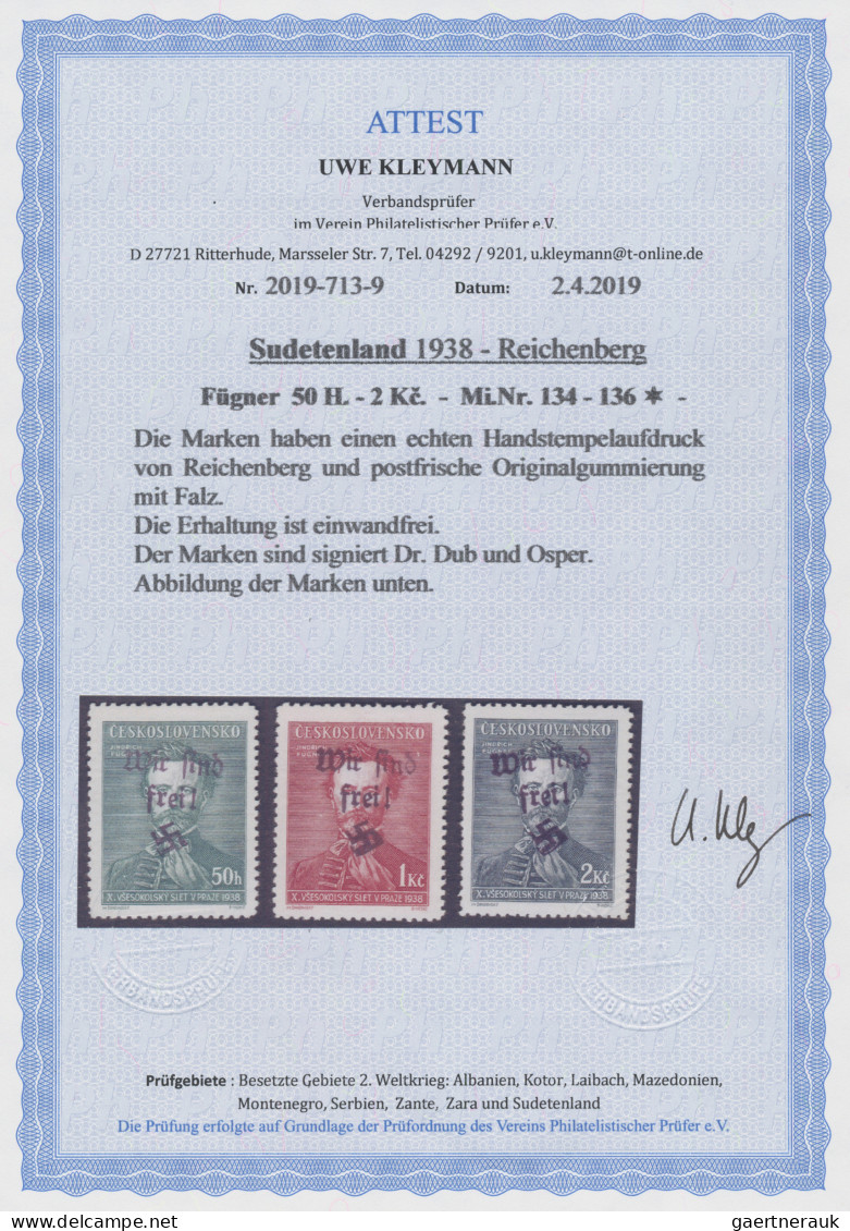 Sudetenland - Reichenberg: 1938, Sonderausgabe Fügner 50 H Bis 2 Kc Mit Handstem - Sudetes